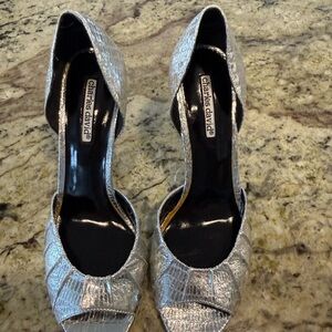 Charles David Metallic Silver D'Orsay Peep-Toe Heels